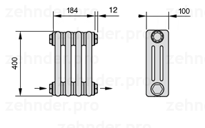 Схема (чертеж) Радиатор Zehnder Charleston 3040/4 №2670 Белый глянцевый RAL 9016